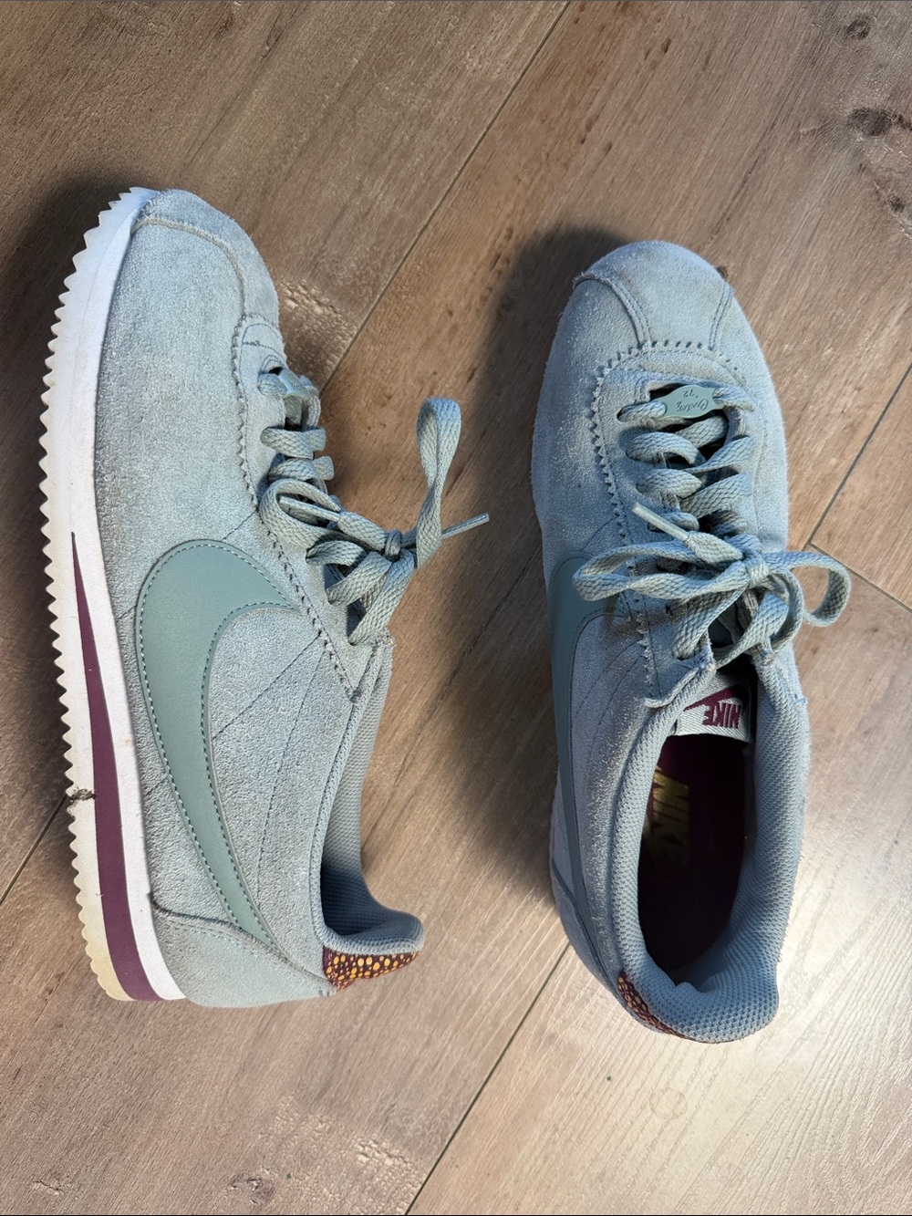 Nike Women's Suede Retro Runner in Light teal with Maroon Accent